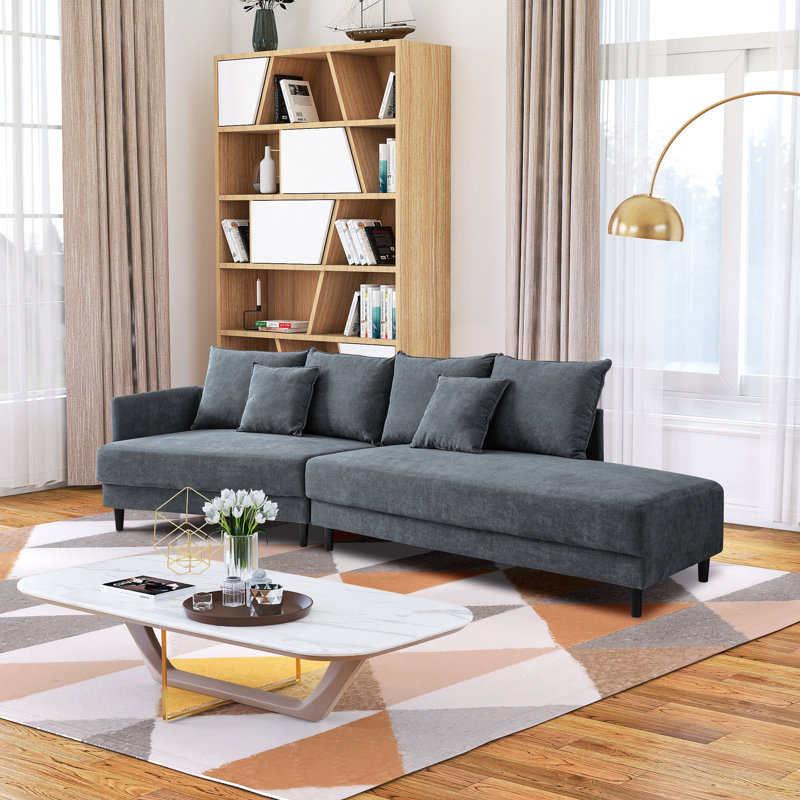 Ebern Designs Daizjah 122''Wide One Arm Sectional Sofa Curved Couch with 2 Pillows Wayfair